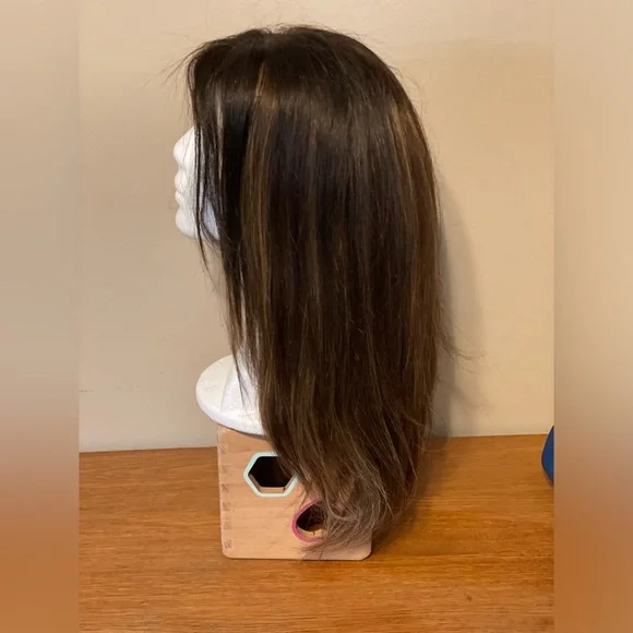 Human Hair Lace Front Part Wig Wig - Brown Brunette w/ Blonde Highlights - Picture 3 of 14